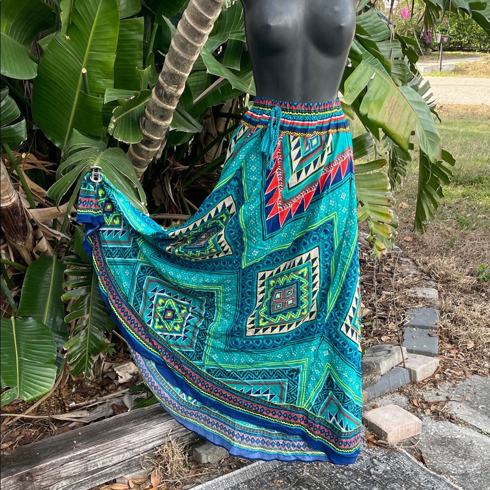 Flying Tomato Teal scarf print Maxi Skirt